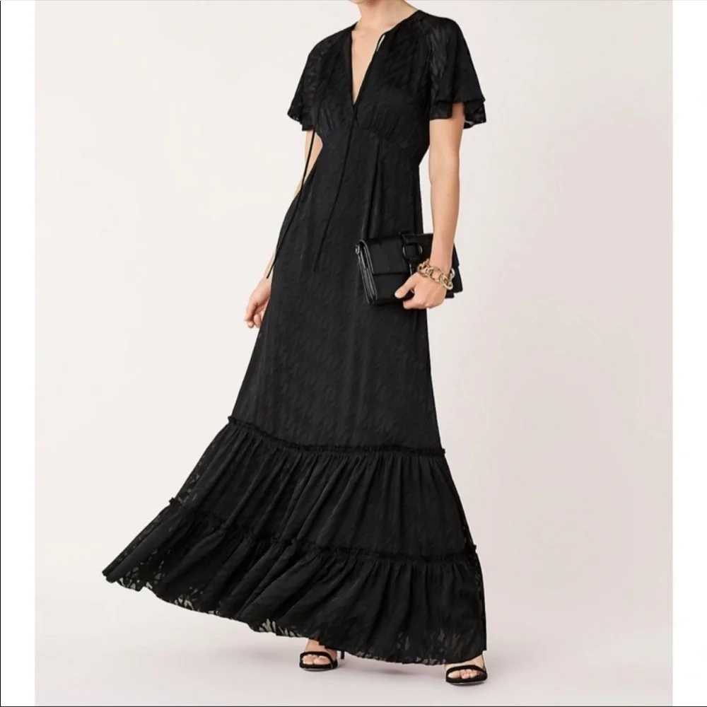 Diane Von Furstenberg Black Maxi Dress with Ruffle Hem